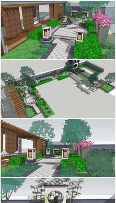 別墅小庭院景觀設(shè)計(jì) 從SU模型到景觀小品的空間營(yíng)造